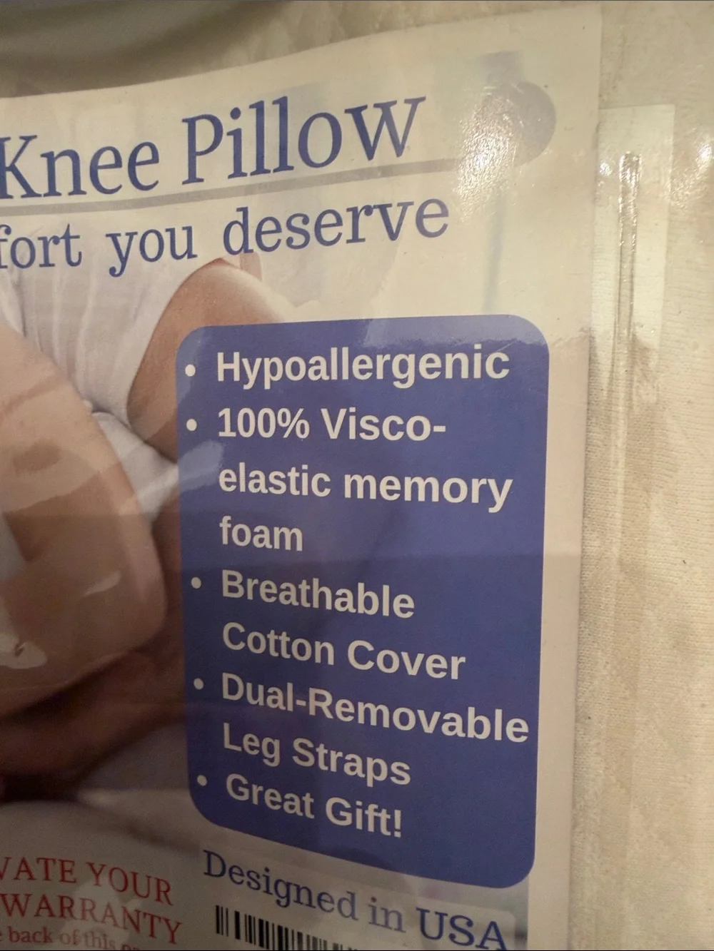 Memory Foam Knee Pillow - White with zipper carry case